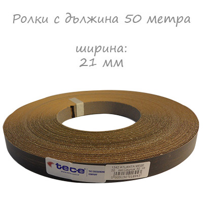 21мм pre–glued Melamine edge band 1342 Atlanta Oak 50m | Tece